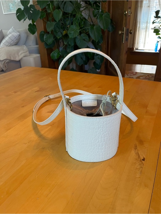 STAUD Handbags - Staud | White Croc-Embossed Bucket Bag with Top Handle